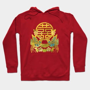 Gold Double Happiness Symbol with  birds Hoodie